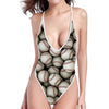 Baseballs 3D Print One Piece High Cut Swimsuit