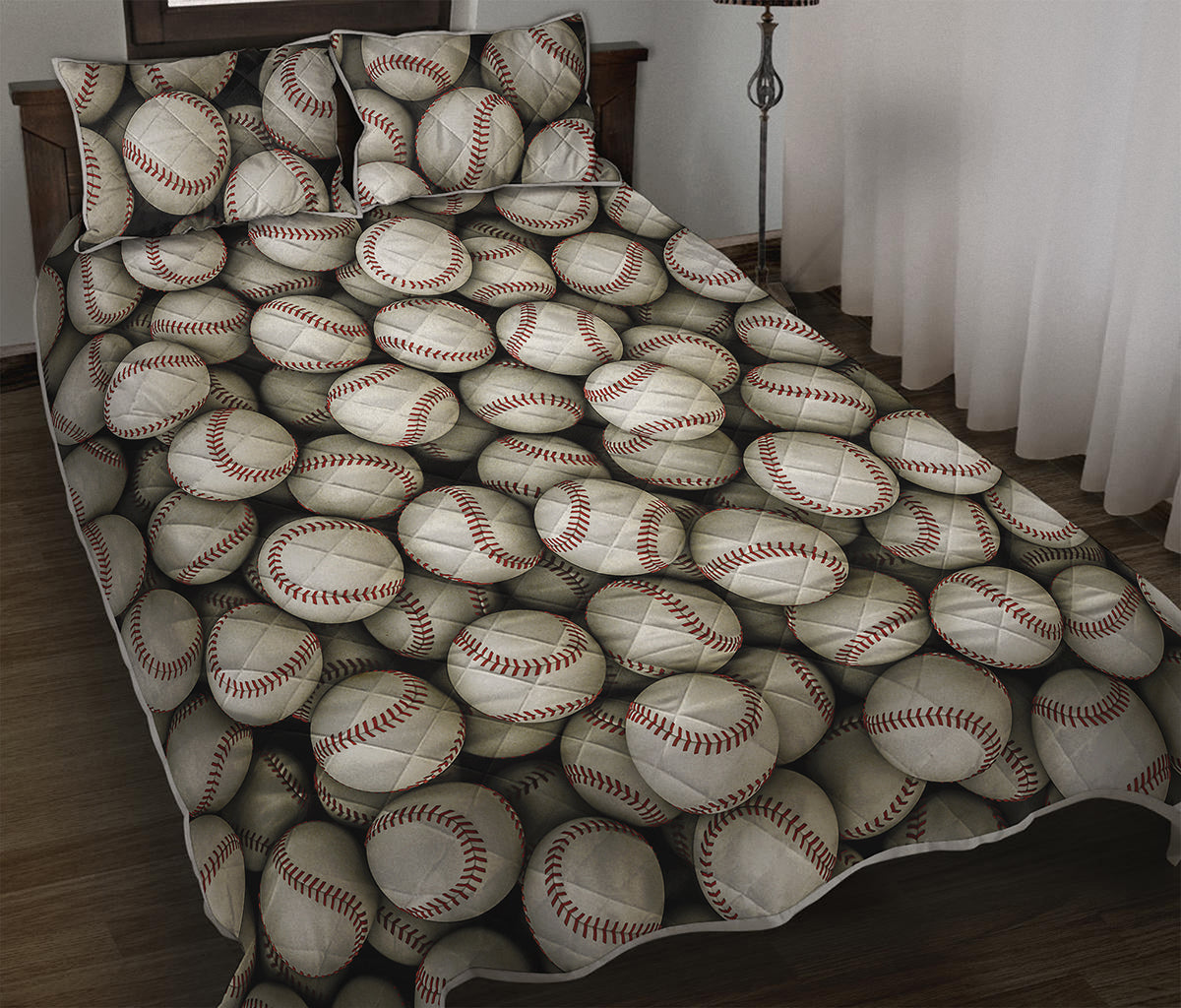 Baseballs 3D Print Quilt Bed Set