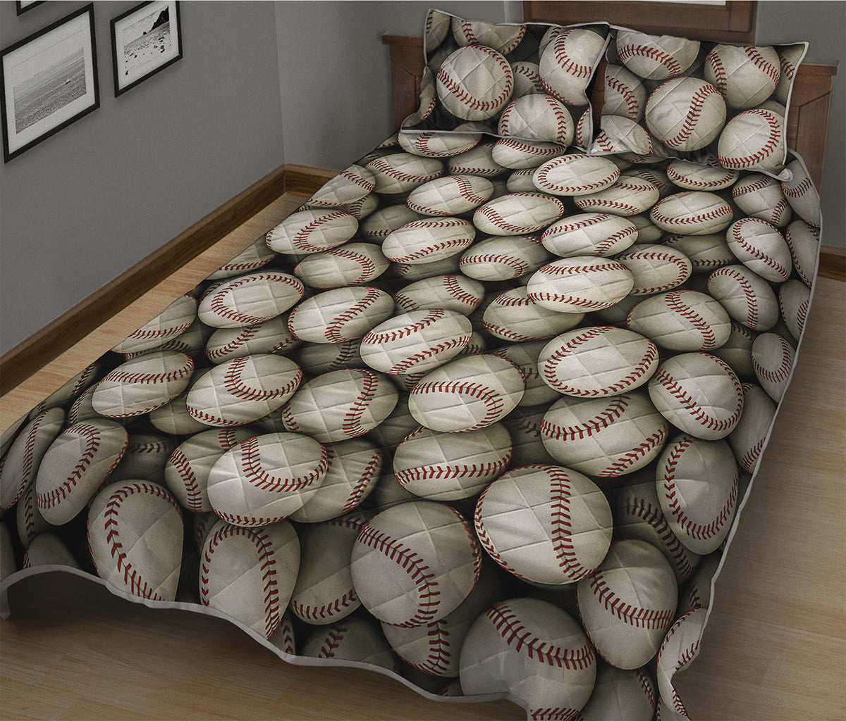 Baseballs 3D Print Quilt Bed Set