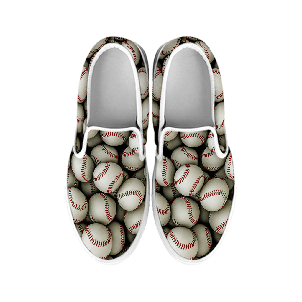 Baseballs 3D Print White Slip On Shoes