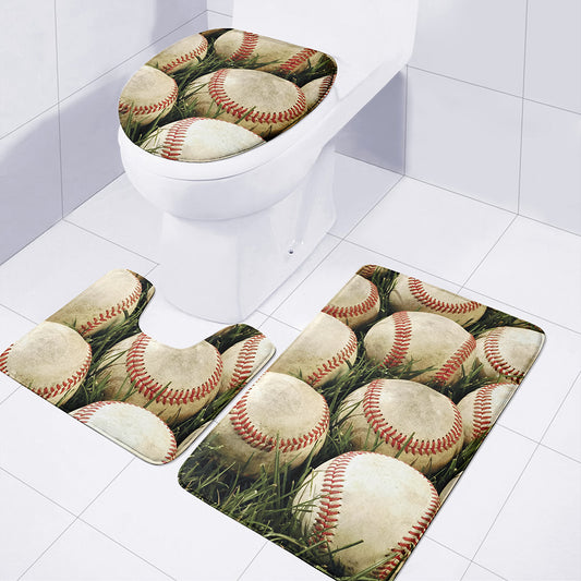 Baseballs On Field Print 3 Piece Bath Mat Set