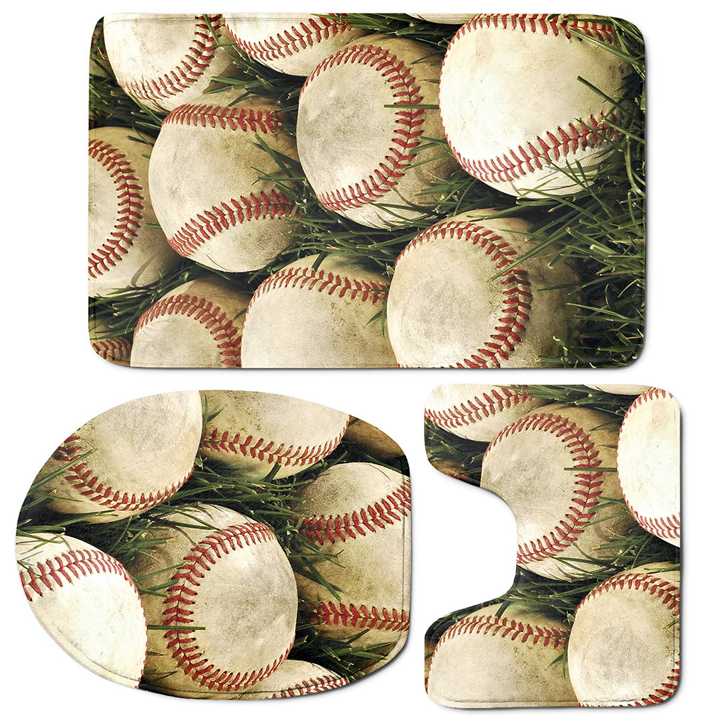 Baseballs On Field Print 3 Piece Bath Mat Set