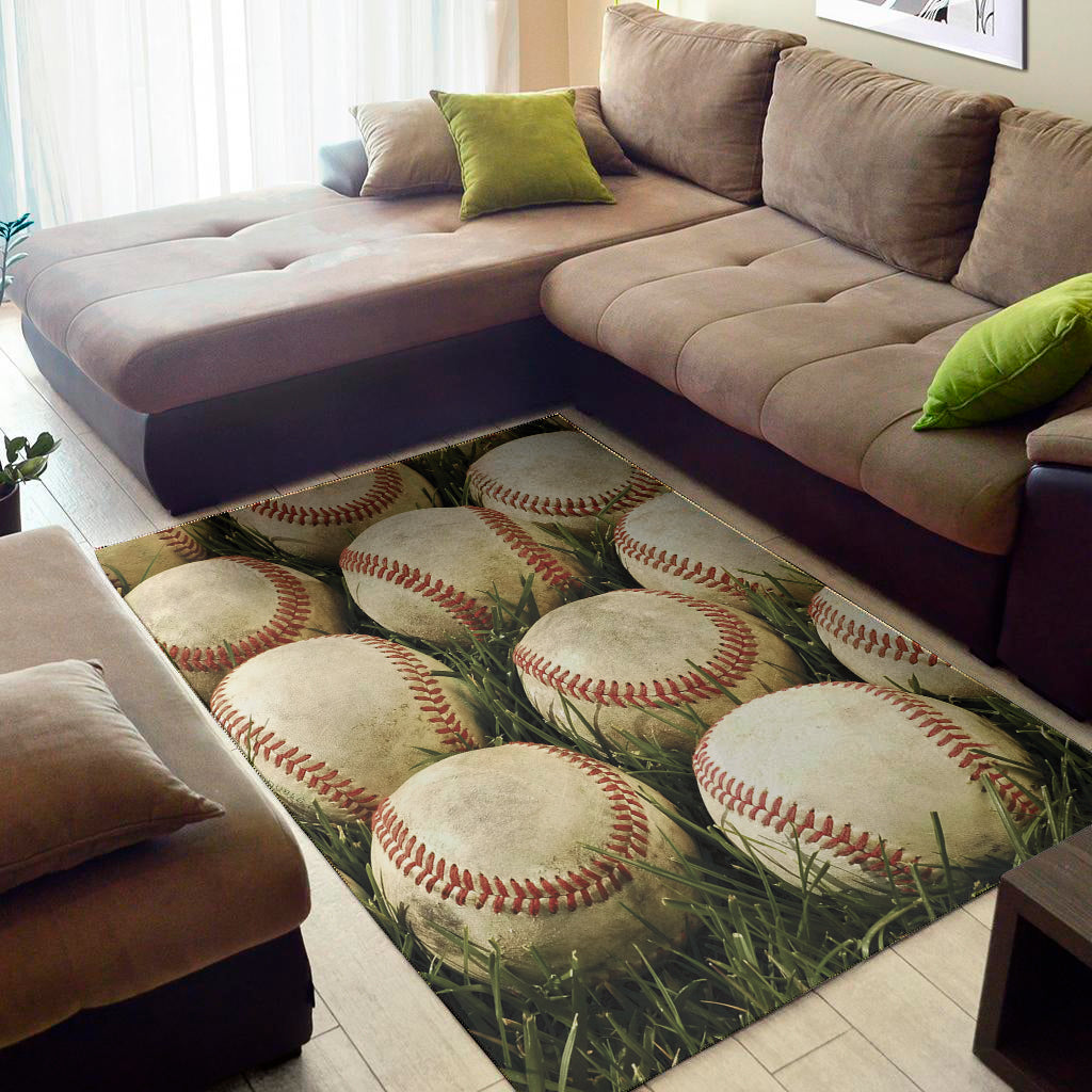 Baseballs On Field Print Area Rug