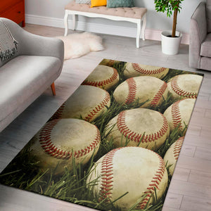 Baseballs On Field Print Area Rug