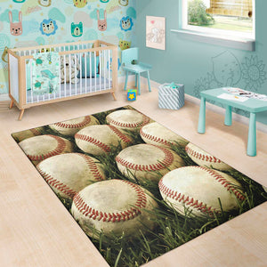 Baseballs On Field Print Area Rug