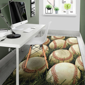 Baseballs On Field Print Area Rug