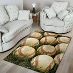 Baseballs On Field Print Area Rug