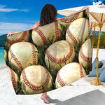 Baseballs On Field Print Beach Sarong Wrap