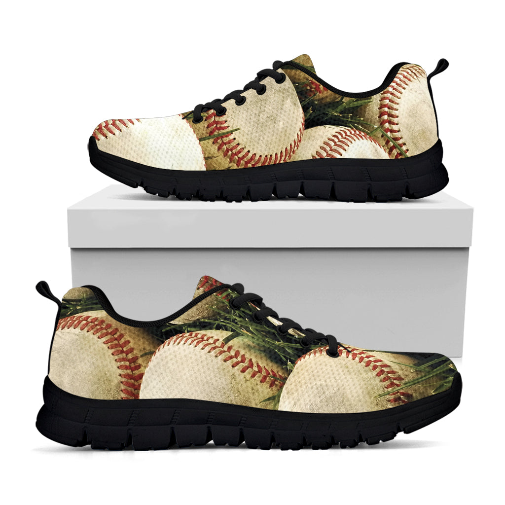 Baseballs On Field Print Black Sneakers