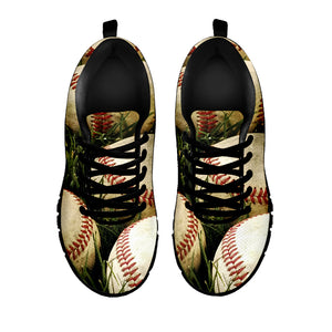 Baseballs On Field Print Black Sneakers