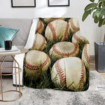 Baseballs On Field Print Blanket