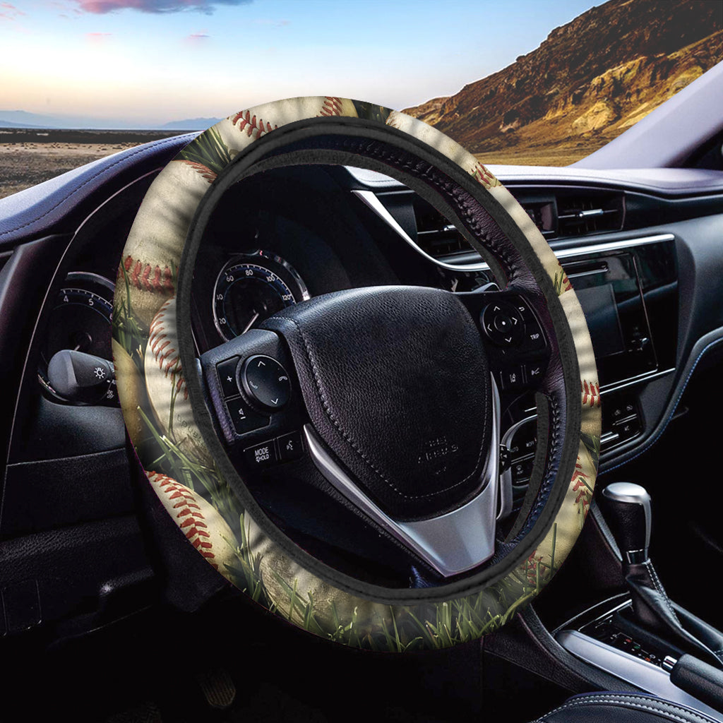 Baseballs On Field Print Car Steering Wheel Cover