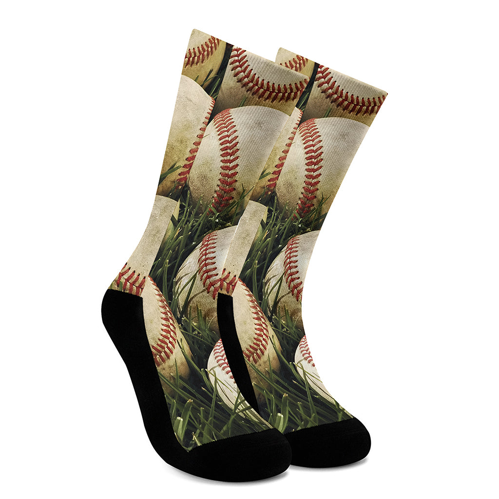 Baseballs On Field Print Crew Socks