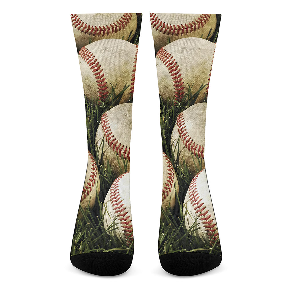 Baseballs On Field Print Crew Socks