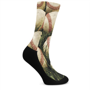 Baseballs On Field Print Crew Socks