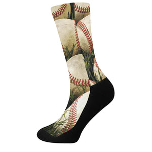 Baseballs On Field Print Crew Socks