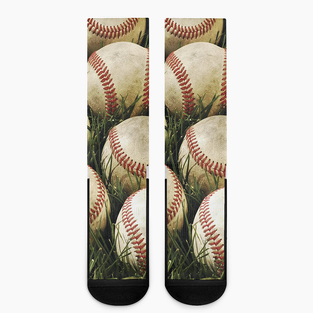 Baseballs On Field Print Crew Socks