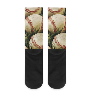 Baseballs On Field Print Crew Socks