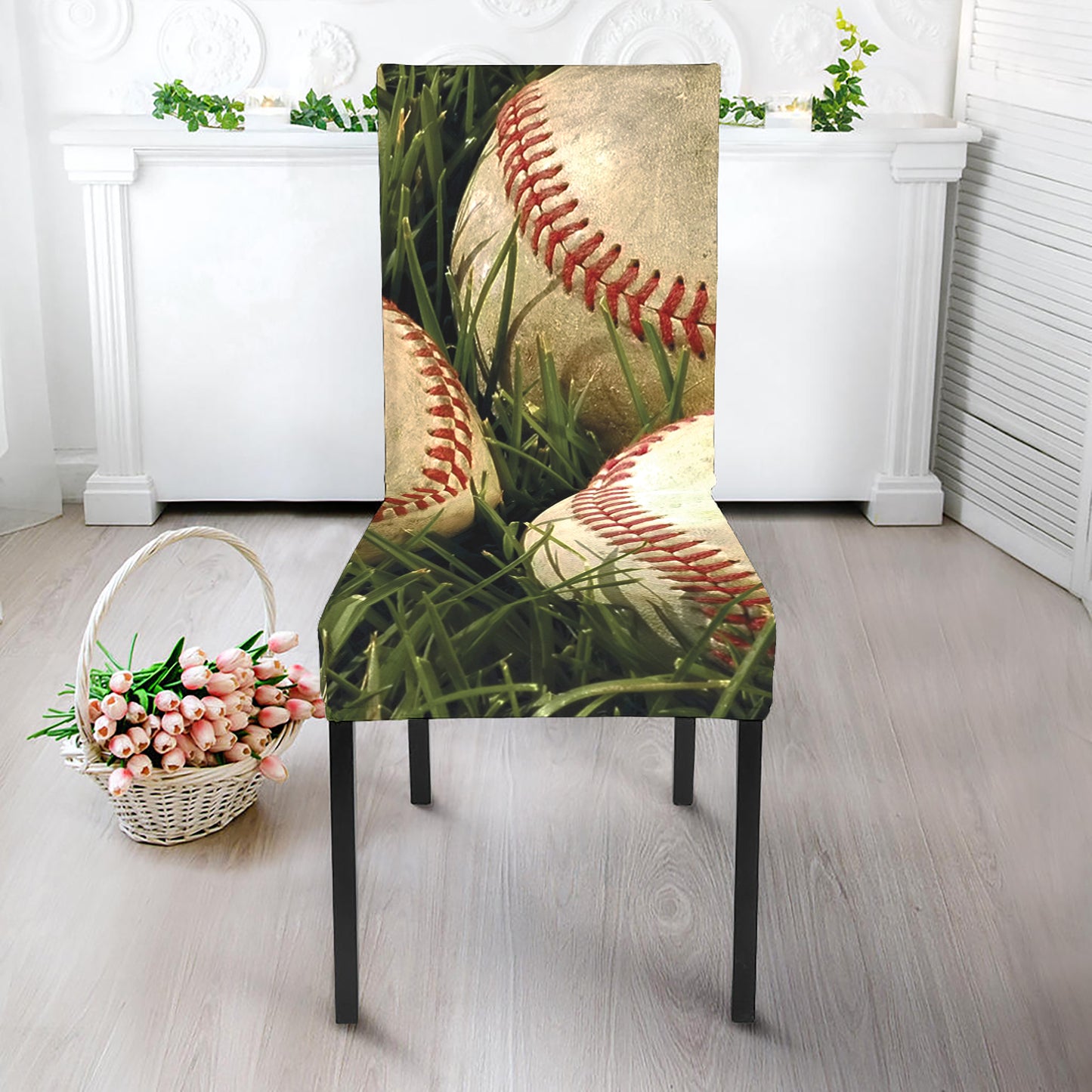 Baseballs On Field Print Dining Chair Slipcover