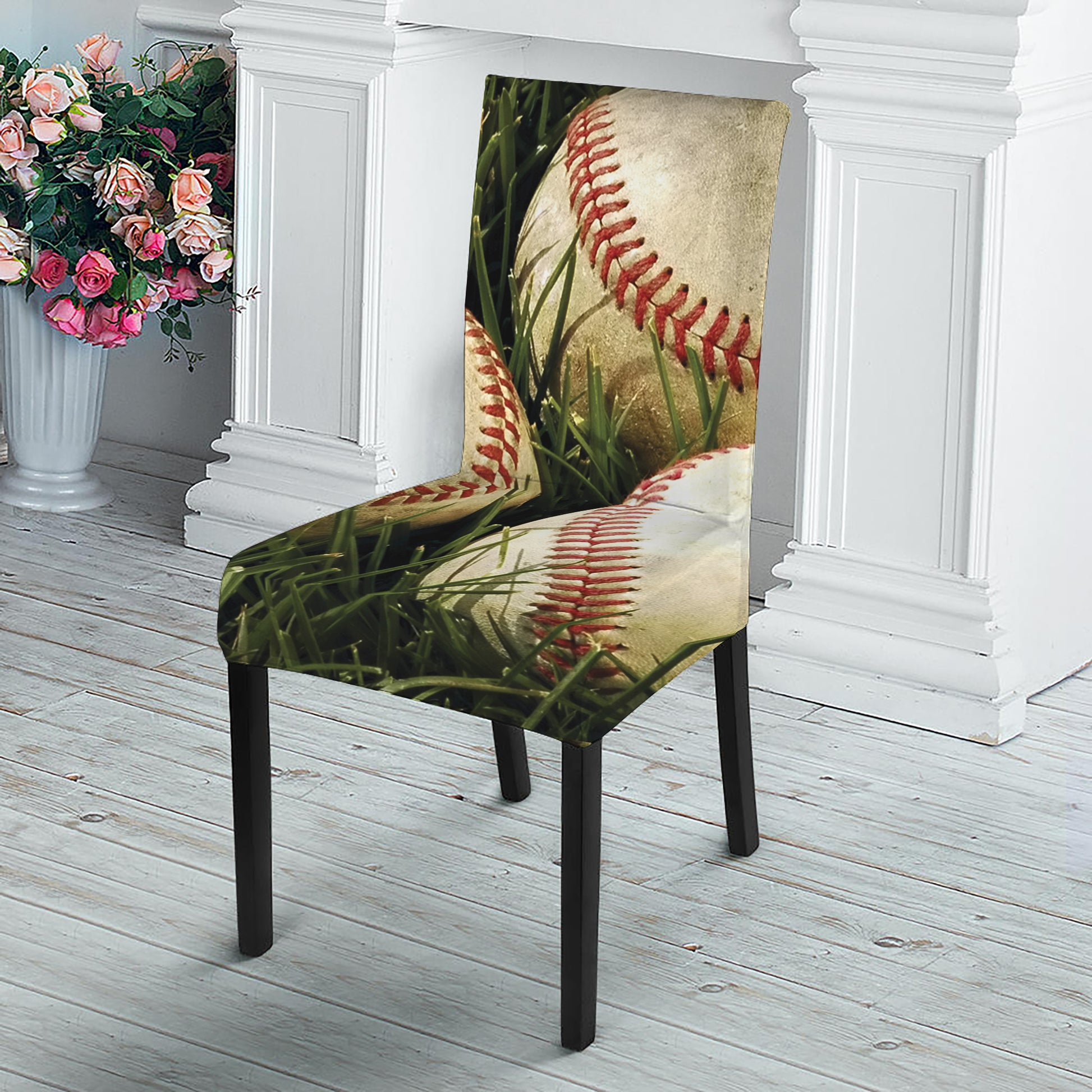 Baseballs On Field Print Dining Chair Slipcover