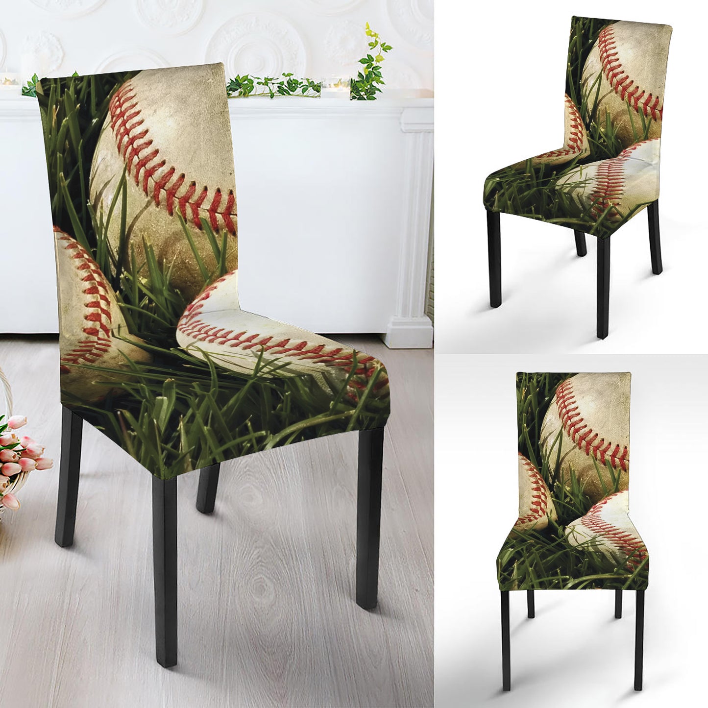 Baseballs On Field Print Dining Chair Slipcover