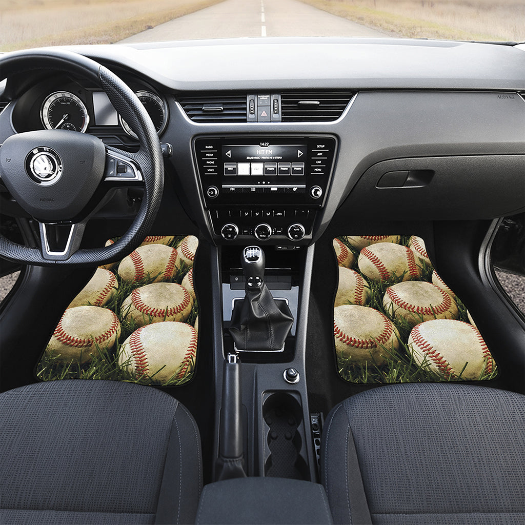 Baseballs On Field Print Front and Back Car Floor Mats