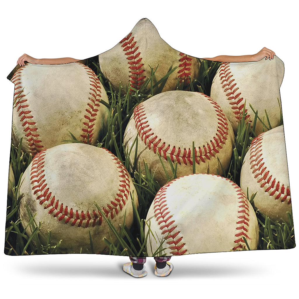 Baseballs On Field Print Hooded Blanket