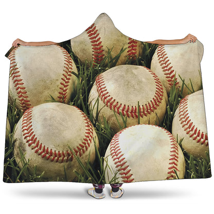 Baseballs On Field Print Hooded Blanket