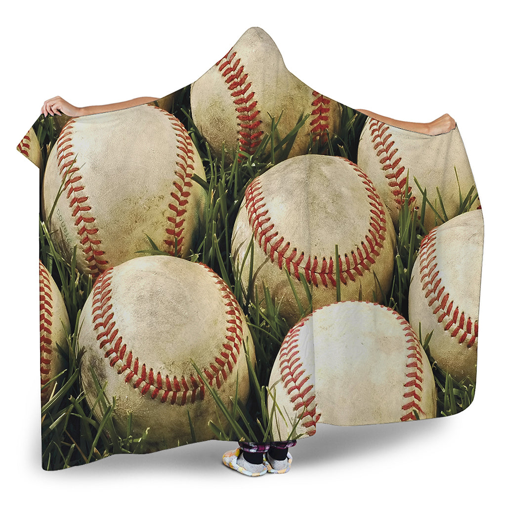 Baseballs On Field Print Hooded Blanket