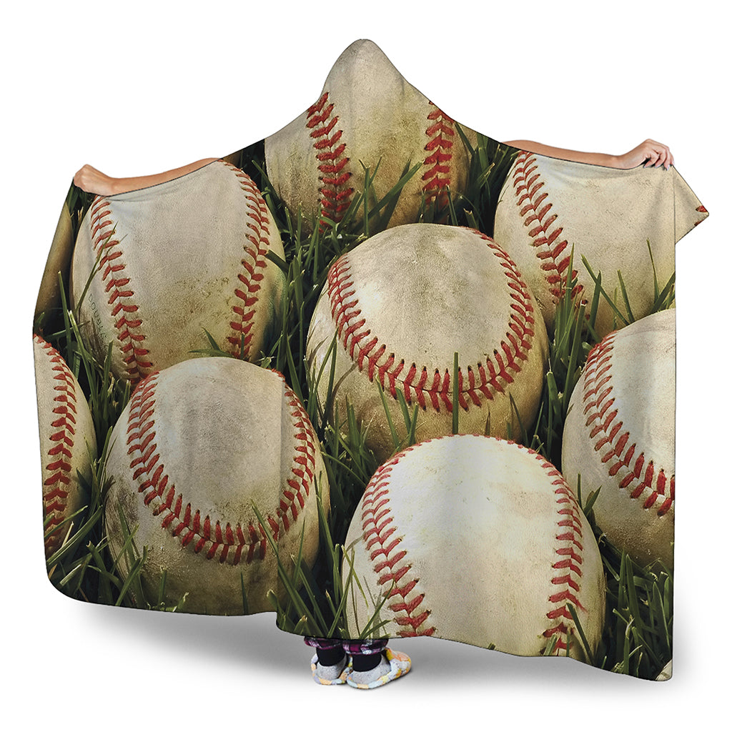 Baseballs On Field Print Hooded Blanket