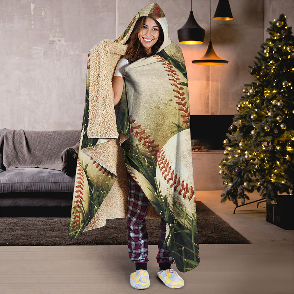 Baseballs On Field Print Hooded Blanket
