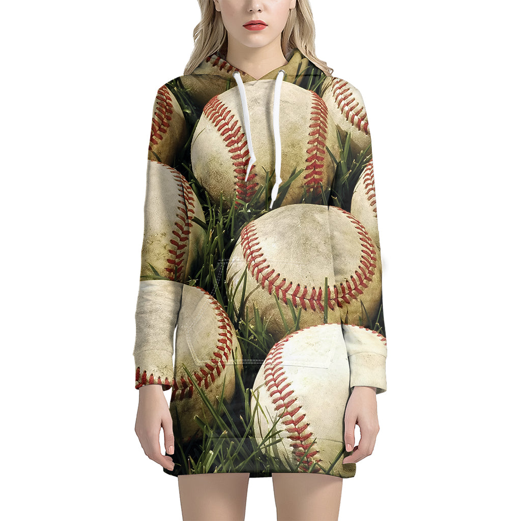 Baseballs On Field Print Hoodie Dress