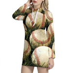 Baseballs On Field Print Hoodie Dress