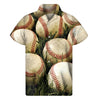 Baseballs On Field Print Men's Short Sleeve Shirt