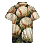 Baseballs On Field Print Men's Short Sleeve Shirt