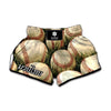 Baseballs On Field Print Muay Thai Boxing Shorts