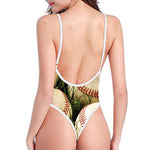 Baseballs On Field Print One Piece High Cut Swimsuit