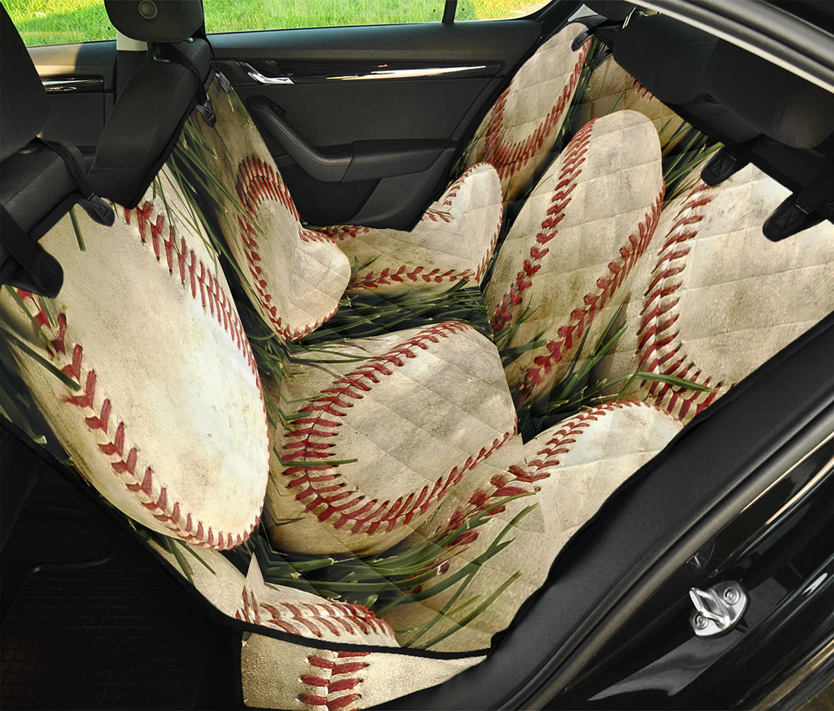 Baseballs On Field Print Pet Car Back Seat Cover