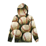 Baseballs On Field Print Pullover Hoodie