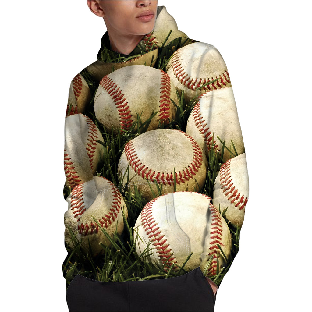 Baseballs On Field Print Pullover Hoodie