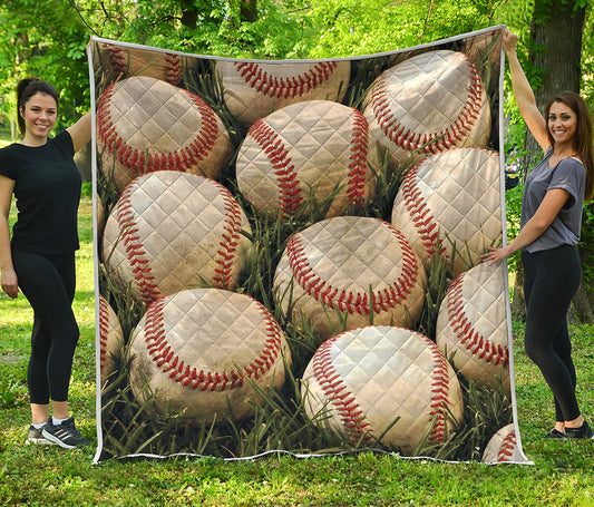 Baseballs On Field Print Quilt