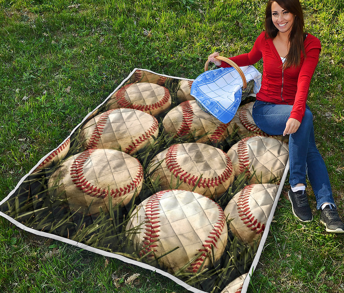 Baseballs On Field Print Quilt