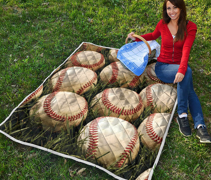 Baseballs On Field Print Quilt