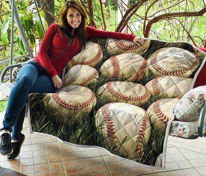 Baseballs On Field Print Quilt