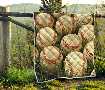 Baseballs On Field Print Quilt