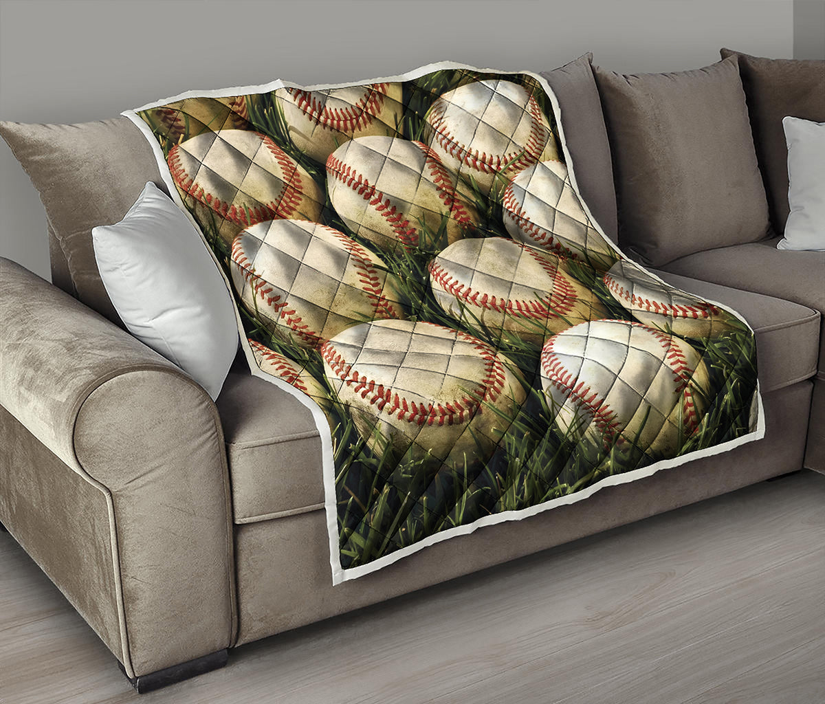 Baseballs On Field Print Quilt