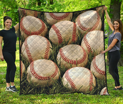 Baseballs On Field Print Quilt