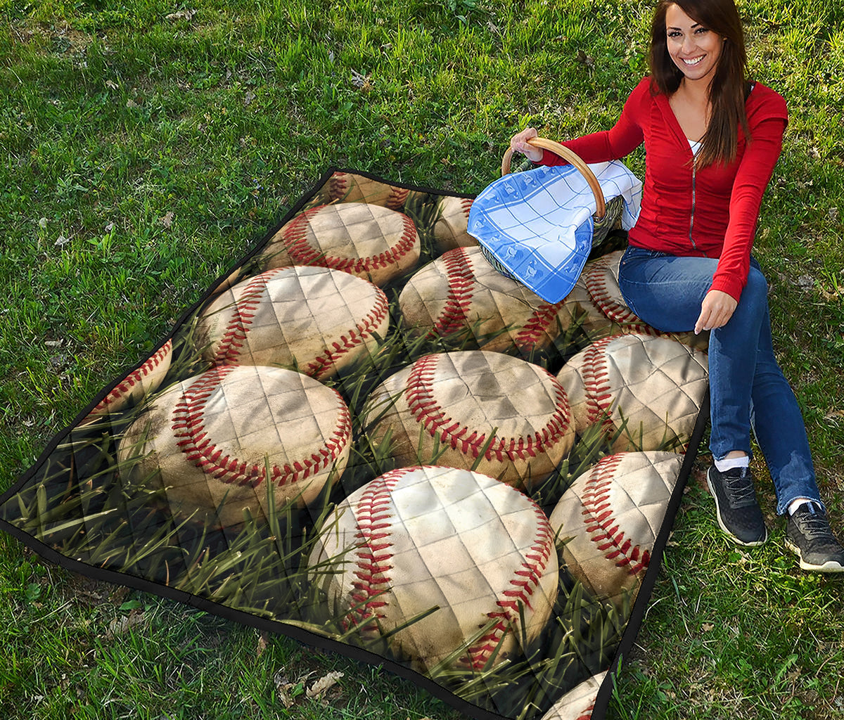 Baseballs On Field Print Quilt