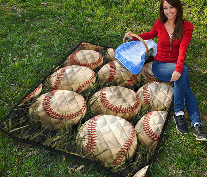 Baseballs On Field Print Quilt