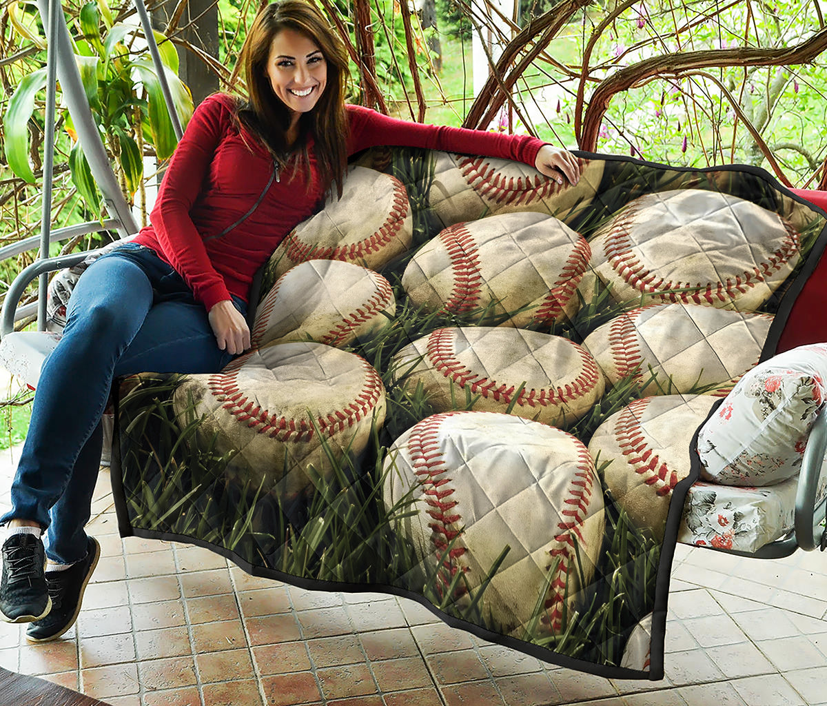 Baseballs On Field Print Quilt